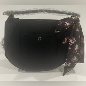 Black Steve Madden Purse with Gold Hardware & Flower Print Scarf